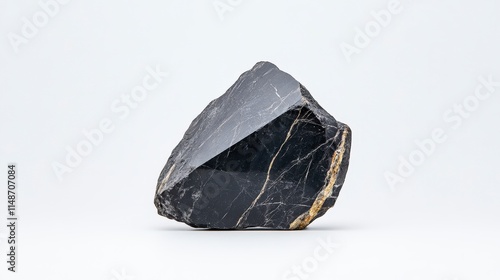 A pristine black rock showcases natural beauty and geological diversity, perfect for artistic or educational use. photo