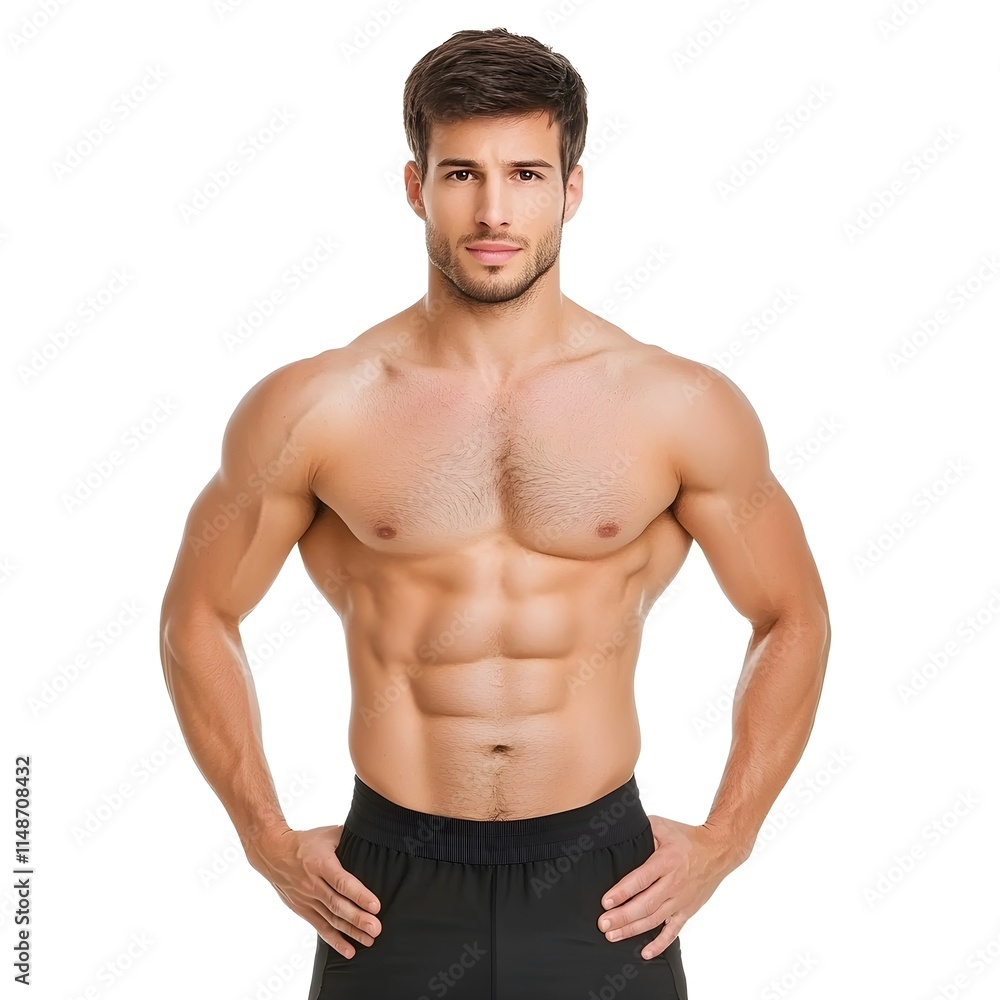 Strong Male Fitness Model Posing in Natural Light for Health Focus Strong Male Fitness Model Posing in Natural Light for Health Focus