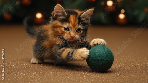 Happy pets collection kitten pouncing on toy photo