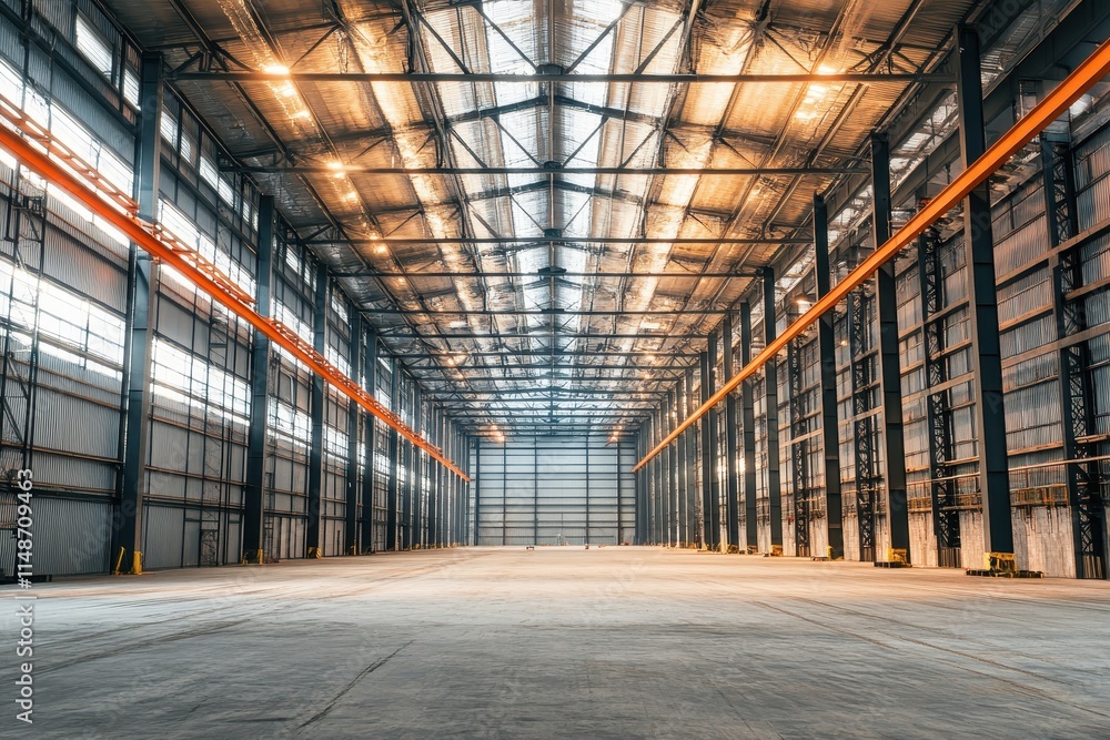 A prefabricated concrete block warehouse is under construction with its exterior walls completed A prefabricated concrete block warehouse is under construction with its exterior walls completed