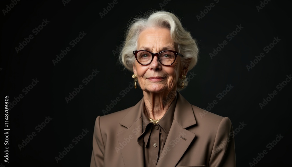 an older woman wearing glasses and a brown jacket an older woman wearing glasses and a brown jacket