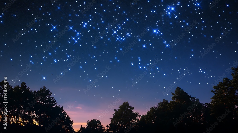 Fototapeta premium Night Sky Stars Above Silhouetted Trees