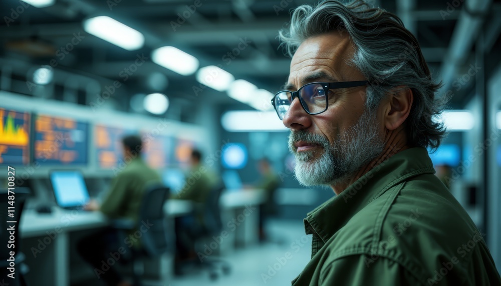 A man wearing glasses looking at a computer screen A man wearing glasses looking at a computer screen