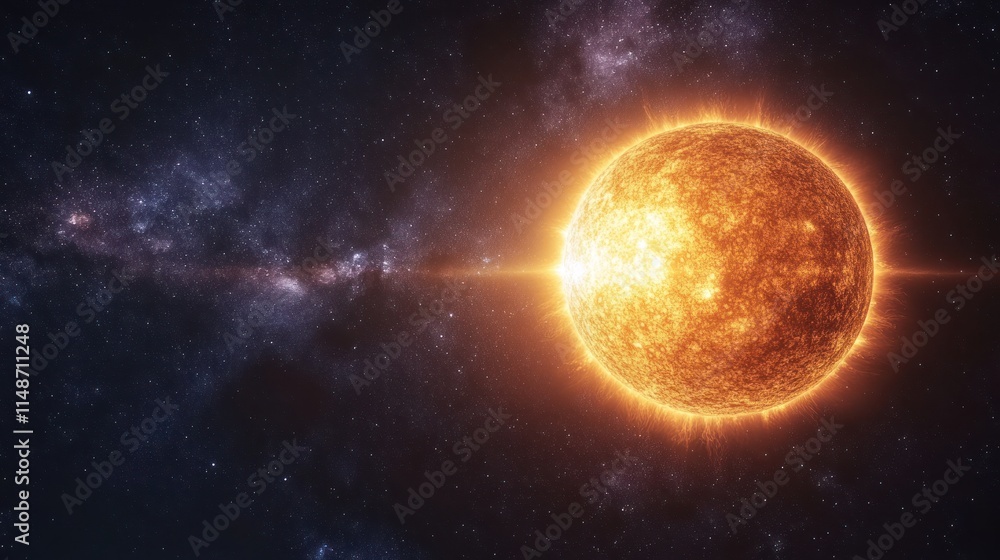 Obraz premium Fiery star radiating intense light in space.