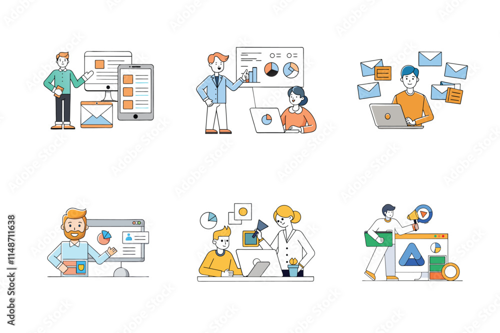 Set of digital marketing various vector illustration Set of digital marketing various vector illustration