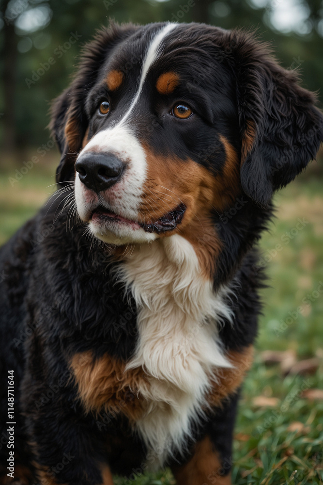 Summer dog portrait, on green grass background Summer dog portrait, on green grass background