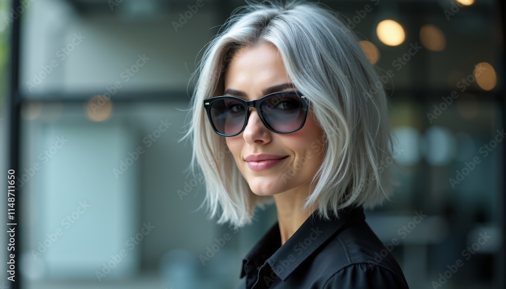 A woman wearing a black shirt and sunglasses A woman wearing a black shirt and sunglasses