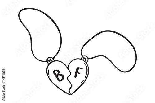 pendant symbol of friendship doodle hand drawn icon. Outline drawing friendship pendant two halves of a heart line clipart symbol