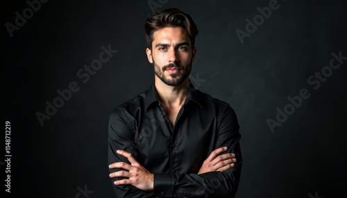 A man in a black shirt with his arms crossed