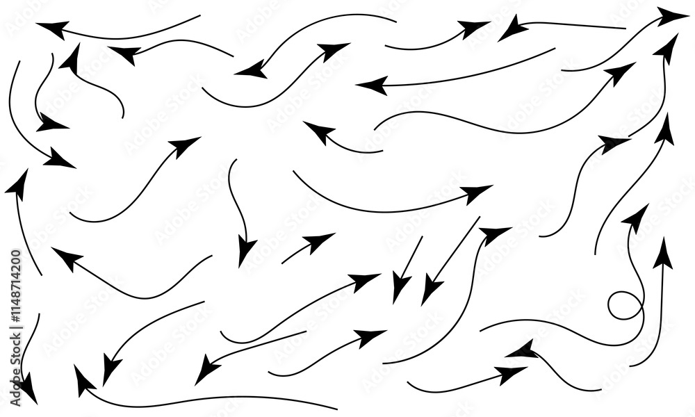 Hand drawn arrows collection Set simple flat arrows isolated on white background. Arrow mark icons and arrow paint. Stock vector Hand drawn arrows collection Set simple flat arrows isolated on white background. Arrow mark icons and arrow paint. Stock vector