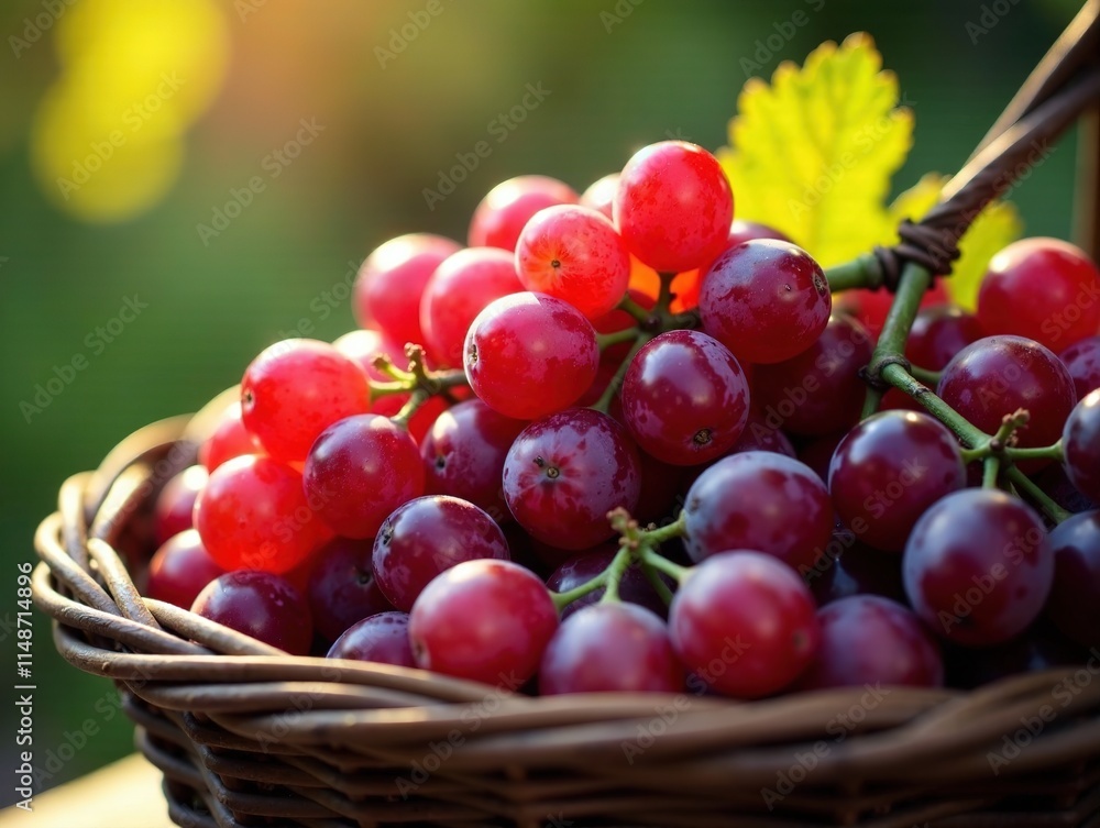 Fresh Red Grapes Basket, Vibrant Still Life, Autumn Harvest Fresh Red Grapes Basket, Vibrant Still Life, Autumn Harvest