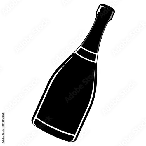 Champagne Bottle vector silhouette black design white background