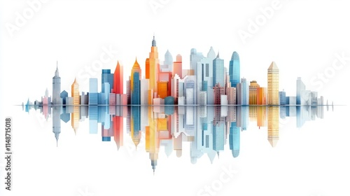 Colorful city skyline reflection creating a vibrant urban atmosphere.
