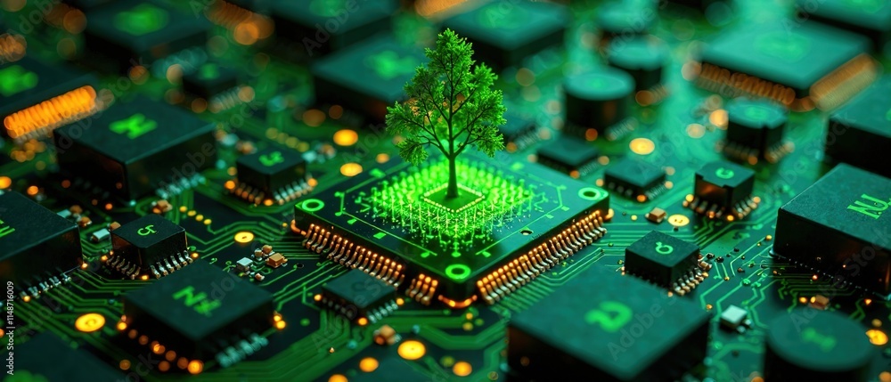 Futuristic Circuit Board - Green and Black Tech Aesthetics Futuristic Circuit Board - Green and Black Tech Aesthetics