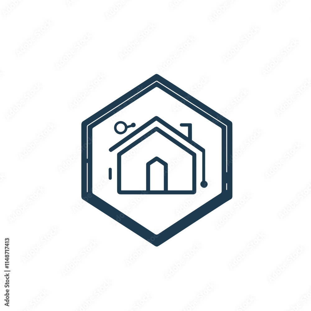 Simple and modern icon representing a smart home with connectivity elements designed for digital platforms Simple and modern icon representing a smart home with connectivity elements designed for digital platforms