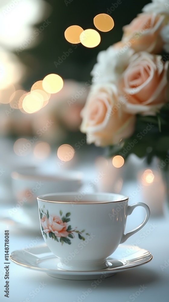 Elegant tea party settings Hand-painted porcelain teacup collection displayed Elegant tea party settings Hand-painted porcelain teacup collection displayed