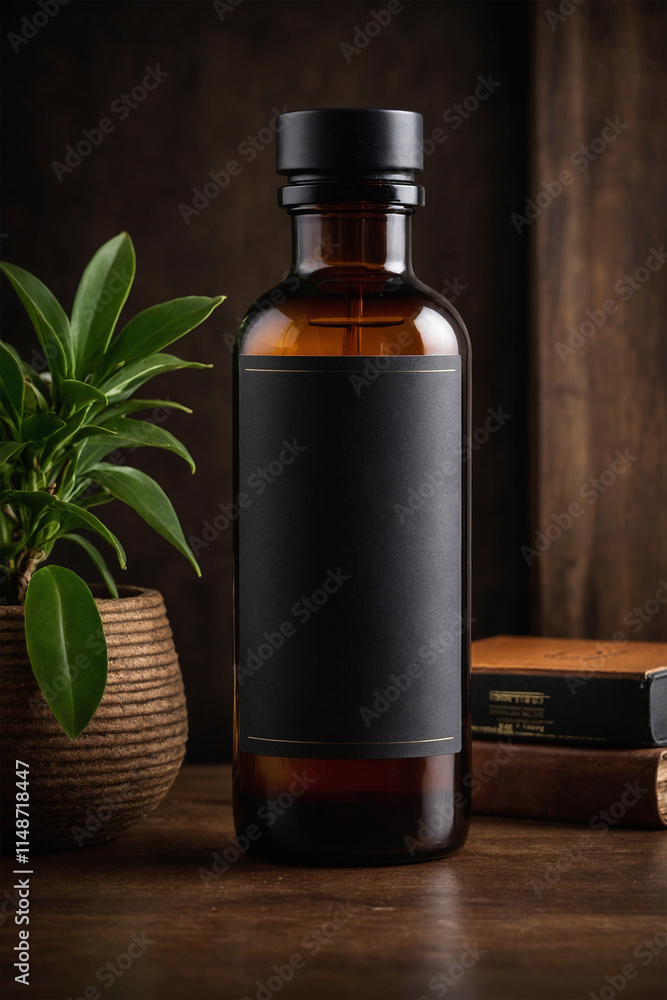 Minimalistic image of elegant cosmetic bottle. Ideal for advertising, blogs and packaging design. Simple and stylish background emphasizes the sophistication of the product