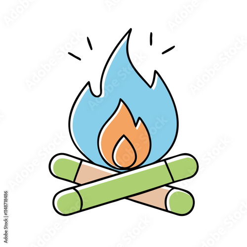 Ecological tourism icon featuring a minimalist campfire with logs for outdoor adventures and nature experiences