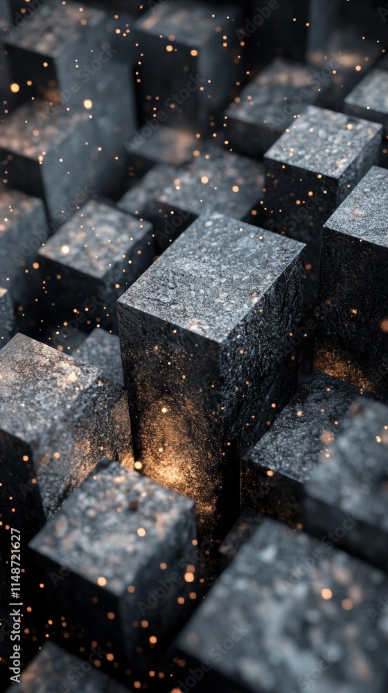 Abstract blocks with glowing particles effect. Abstract blocks with glowing particles effect.