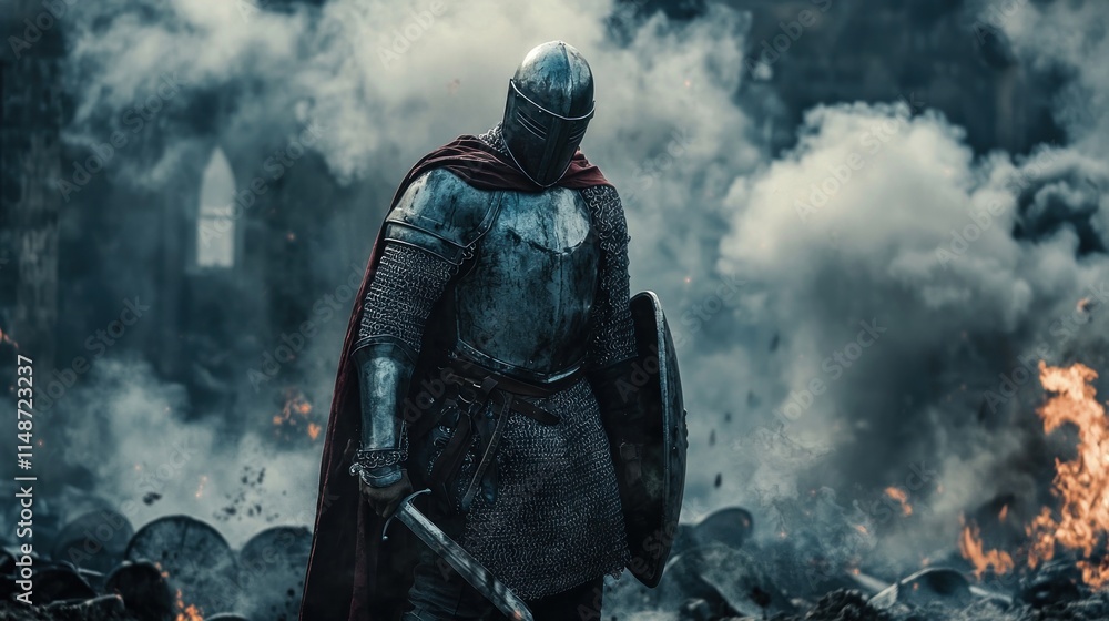 Medieval Knight Amidst the Ruins of War Medieval Knight Amidst the Ruins of War