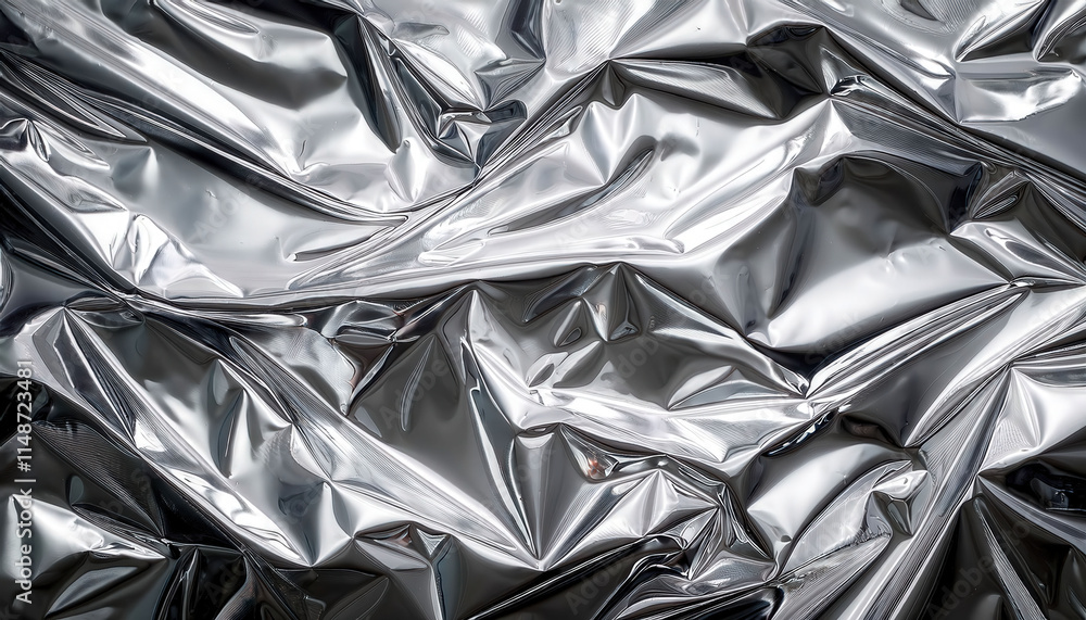 A shimmering silver foil background featuring subtle crinkles and highlights, creating a glamorous and eye-catching effect perfect for elegant designs. A shimmering silver foil background featuring subtle crinkles and highlights, creating a glamorous and eye-catching effect perfect for elegant designs.