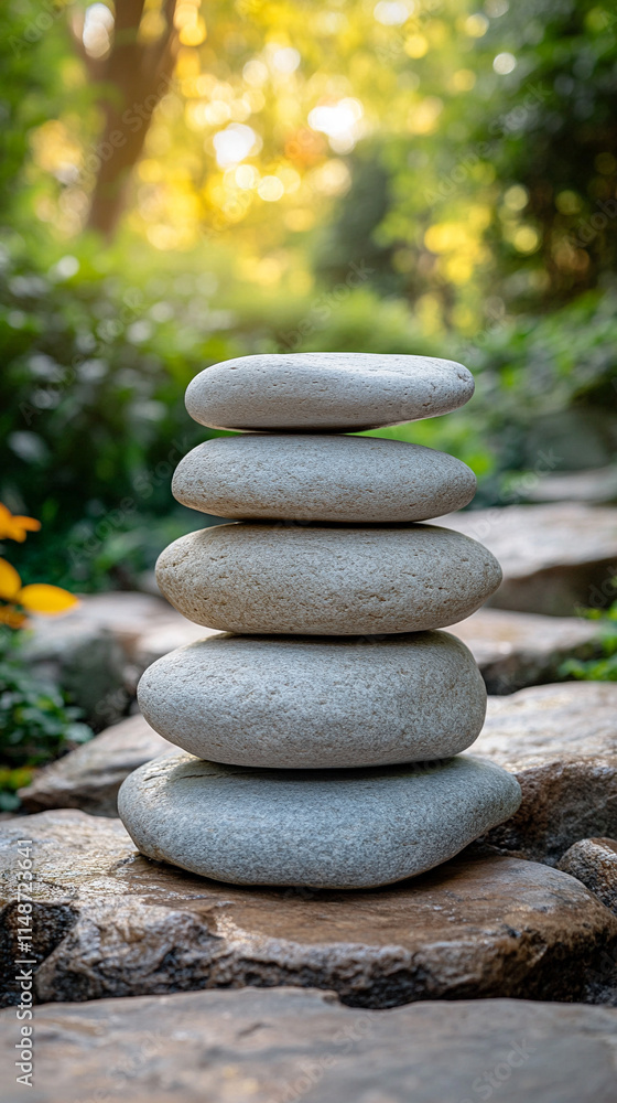Zen stack of stones on a tranquil surface with blurred natural background symbolizing balance harmony nature healing and wellness evoking calmness mindfulness and the connection between stillness and Zen stack of stones on a tranquil surface with blurred natural background symbolizing balance harmony nature healing and wellness evoking calmness mindfulness and the connection between stillness and