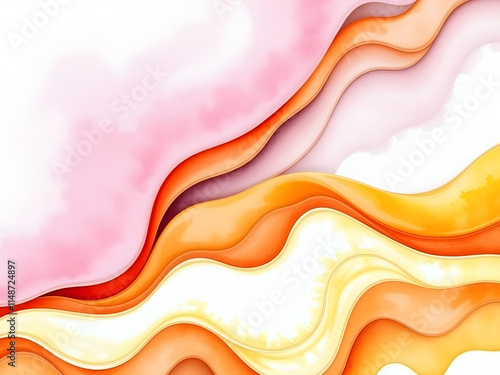 A painting of a wave with pink and orange colors