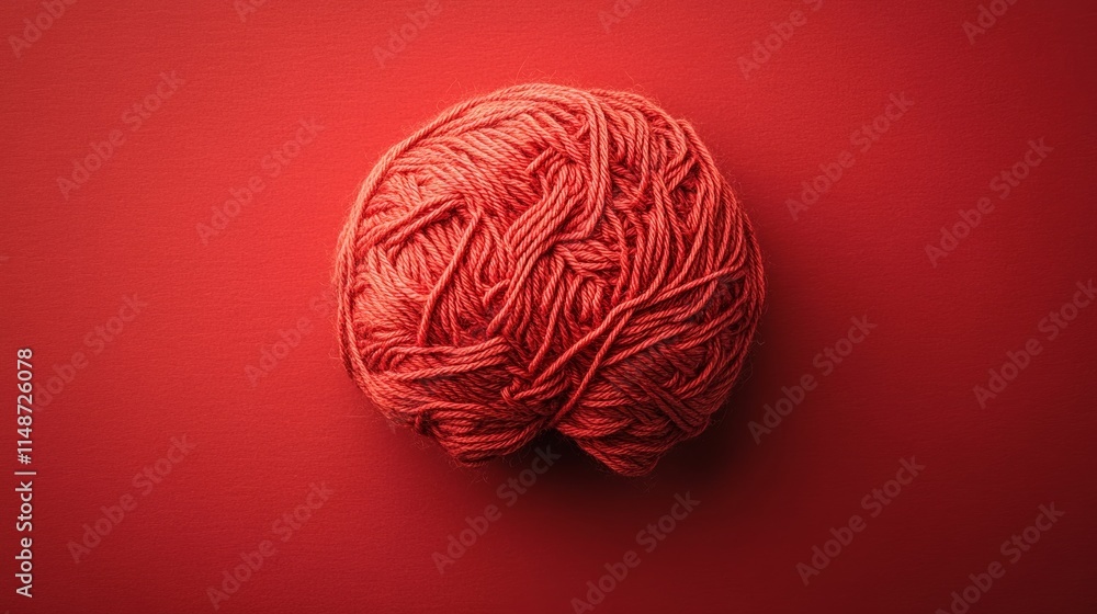 Bright red yarn ball on a vivid red background. Bright red yarn ball on a vivid red background.