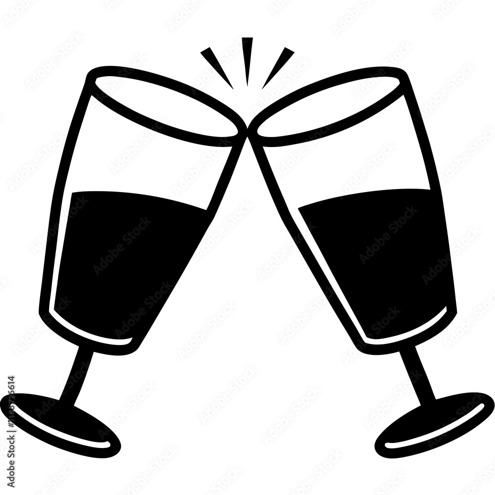 Clinking Glasses vector silhouette black design white background Clinking Glasses vector silhouette black design white background
