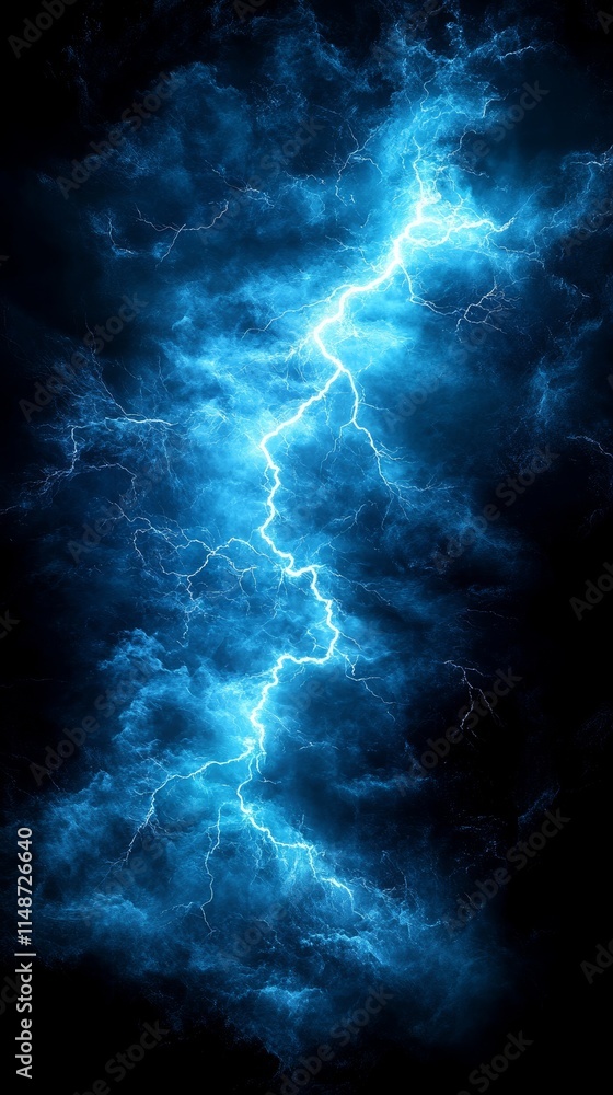 Brilliant blue lightning illuminating the night sky. Brilliant blue lightning illuminating the night sky.