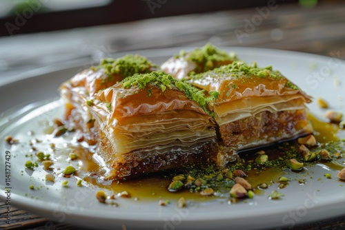 Turkish baklava, traditional oriental sweet. with nuts, honey, puff pastry - a must try in Istanbul photo