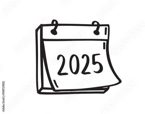 calendar 2025 sign doodle hand drawn icon. Outline drawing calendar 2025 line clipart symbol