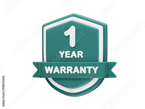 1 Year Warranty Sign. 3D rendering one year warranty icon vector 3d render
