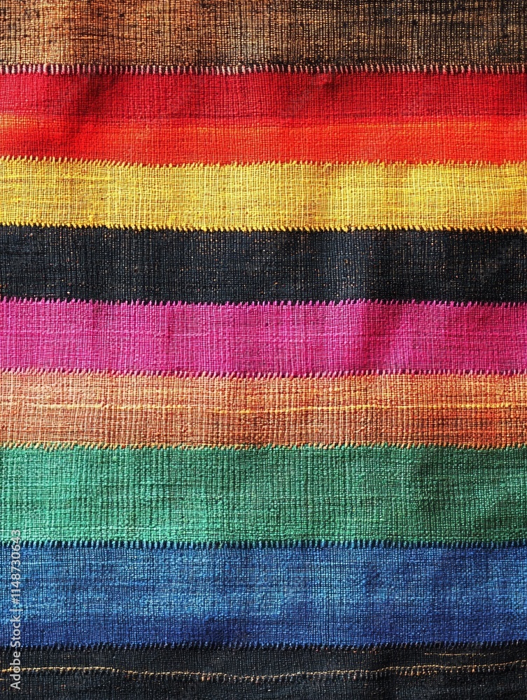 Obraz premium Colorful woven textile with vibrant stripes.