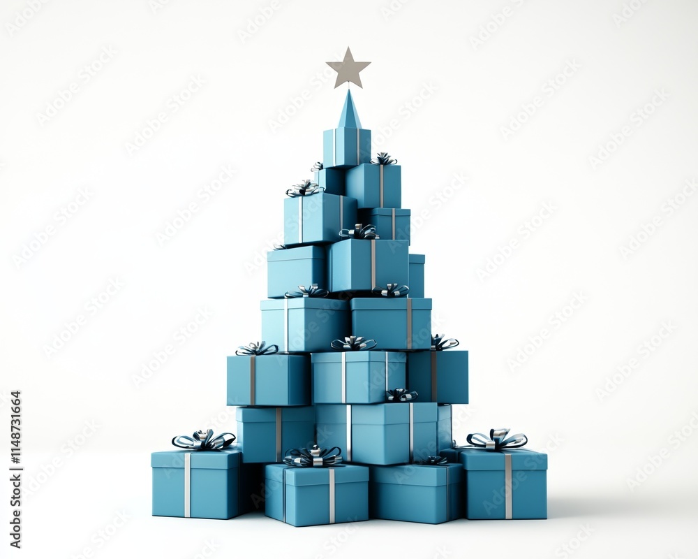 Naklejka premium Decorative blue gift boxes arranged as a tree.