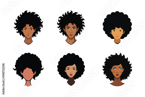 set of Afro hairstyles for women vector illustration