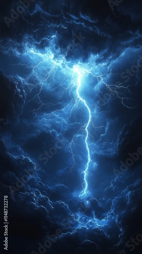 Dramatic lightning bolt in dark stormy clouds