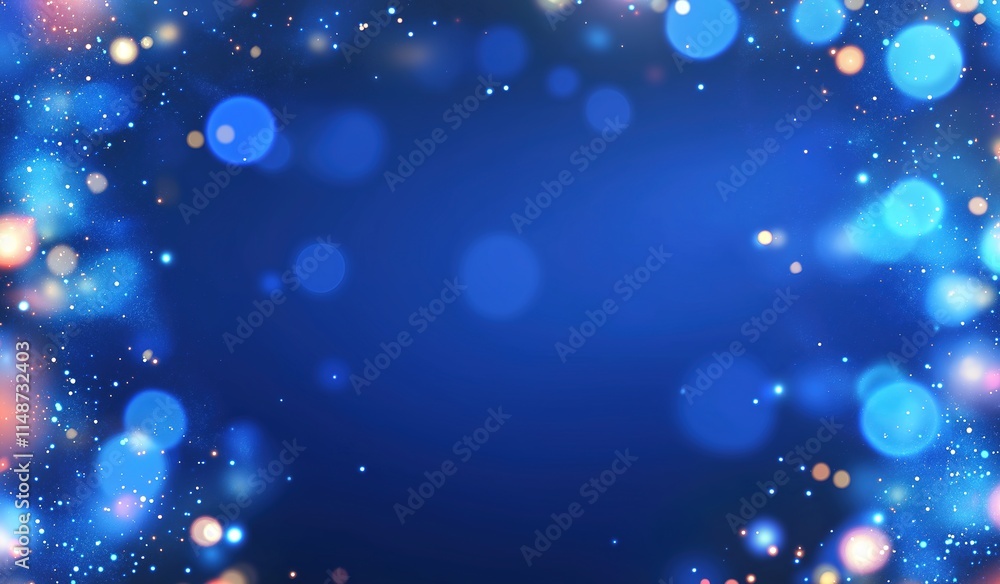 Obraz premium Festive Sparkling Background with Blue Flashes for Holiday Design or Party Invitation, Abstract Lighting Concept with Copy Space, Luxurious Celebration Theme