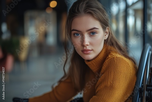 Wallpaper Mural Casually dressed girl with disabilities gazing at the camera Space for text Assistive tech ideas perseverance Torontodigital.ca