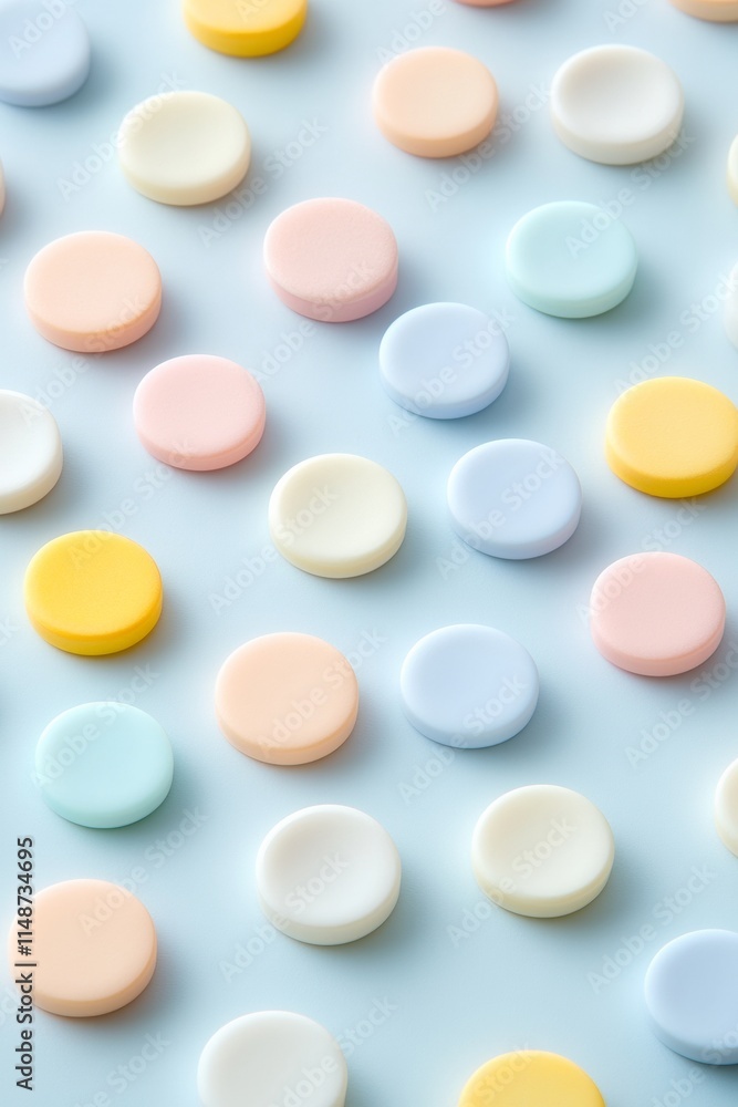 Pastel Tokens on Soft Blue Background An Abstract Play of Colorful Strategy and Balance Pastel Tokens on Soft Blue Background An Abstract Play of Colorful Strategy and Balance