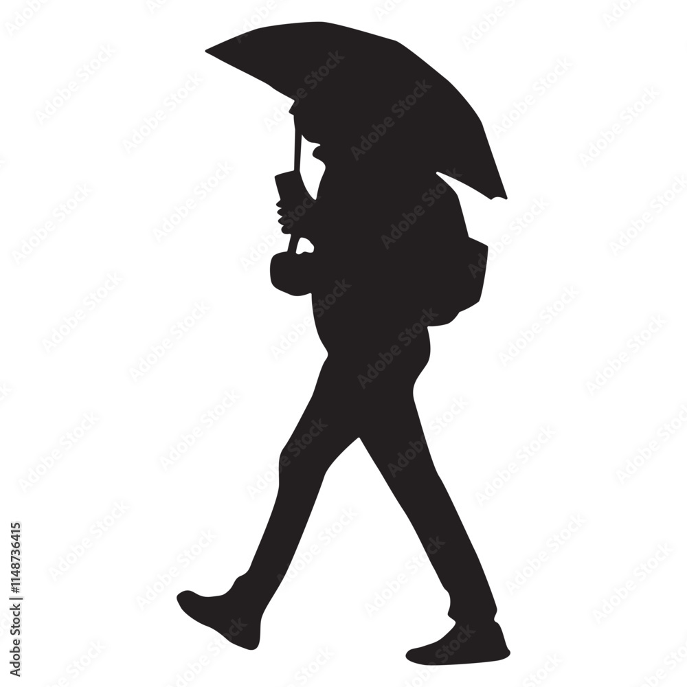 Vector silhouette of a person walking while carrying an umbrella Vector silhouette of a person walking while carrying an umbrella