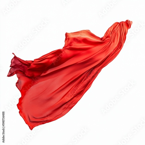 Flowing red silk fabric on a white background. photo