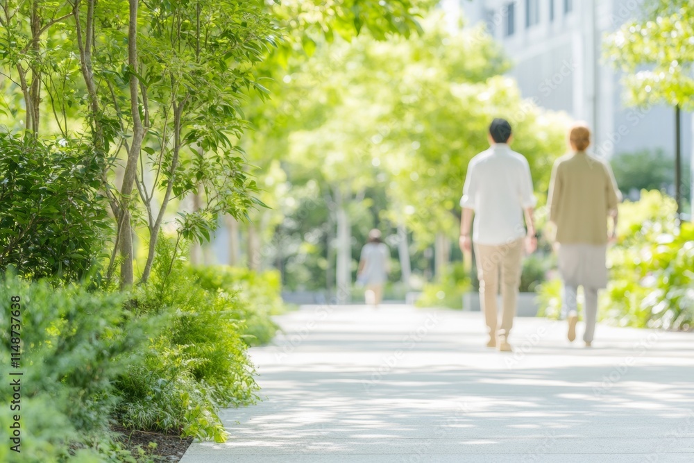 Obraz premium Eco-Friendly Urban Walk Exploring Sustainable Green Spaces in the City