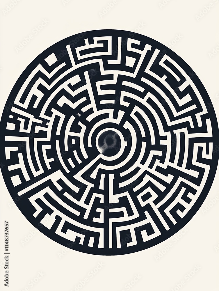 Intricate circular maze design in black and white. Intricate circular maze design in black and white.