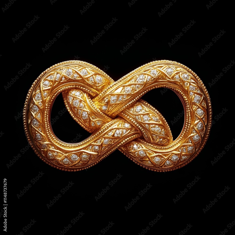 Intricate golden infinity knot sculpture. Intricate golden infinity knot sculpture.