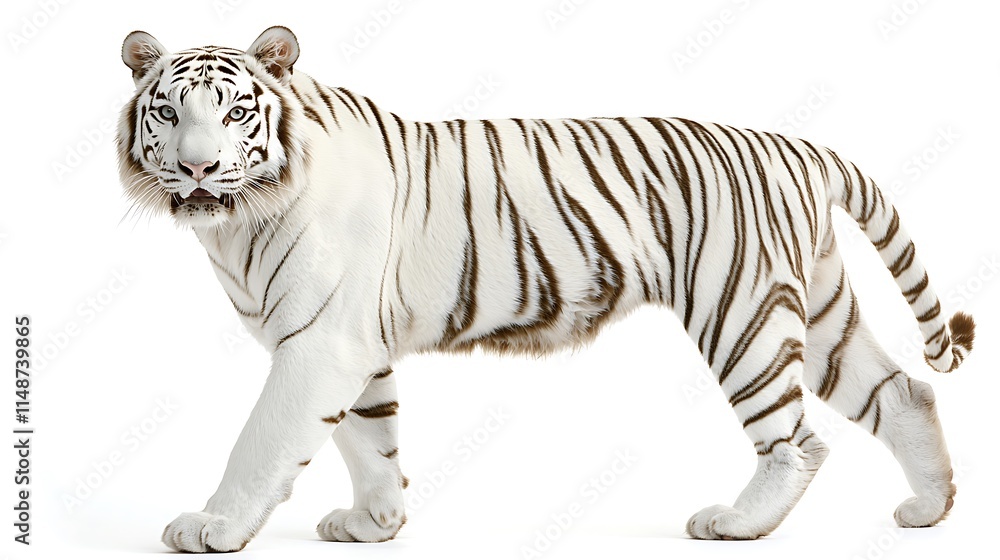Obraz premium Majestic white tiger walking, isolated on white background.