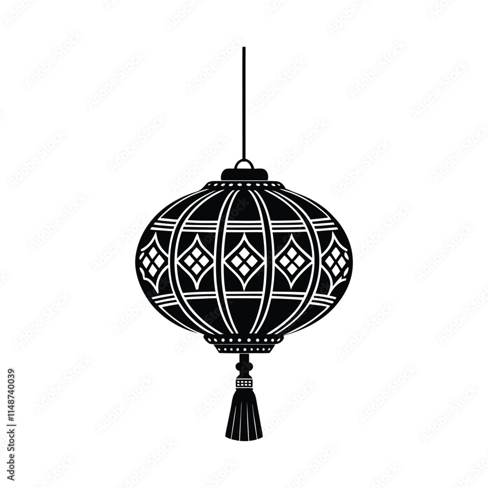 Fototapeta premium Traditional Black and White Chinese Lantern Vector with Intricate Patterns