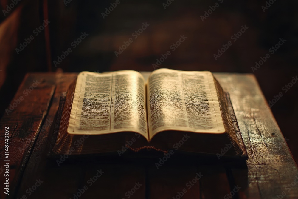 Fototapeta premium Close up of a Bible on a wooden surface symbolizing Christianity