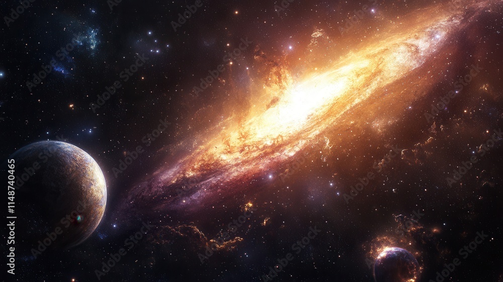 Obraz premium Stunning Galaxy View with Colorful Stars and Planets in Space