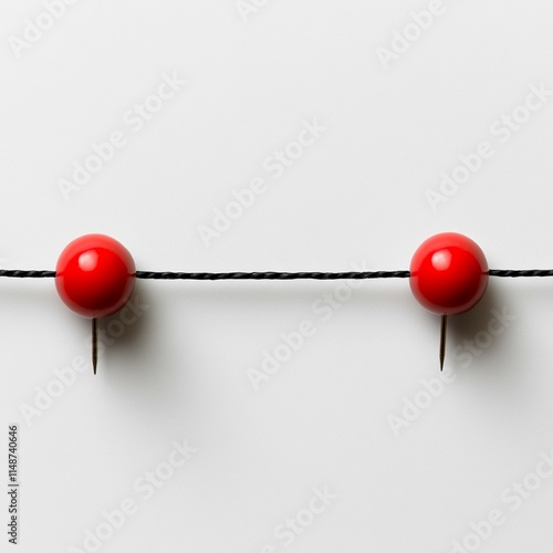 Red pins on a black thread for creative design. photo